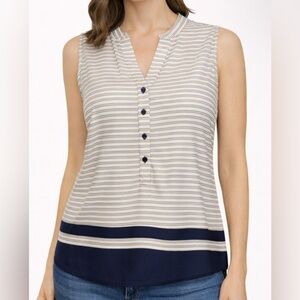 Dalia Collection Navy & White Striped Sleeveless Blouse (Size S)